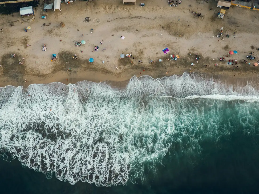Aerial view of a beach and surf on the Riviera Nayarit
